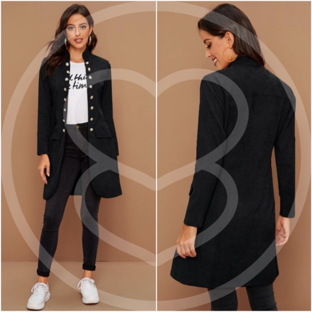 Dusty blue Button closure fall jacket coat - Picture 11 of 12